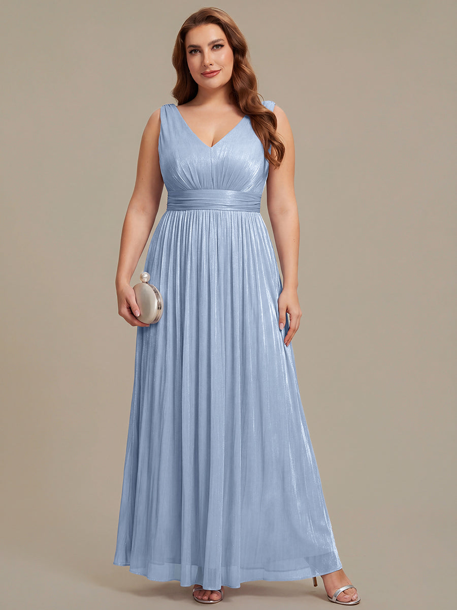 Gathered Sea-island filament fabircs Sleeveless Evening Dress #color_Light Dusty Blue