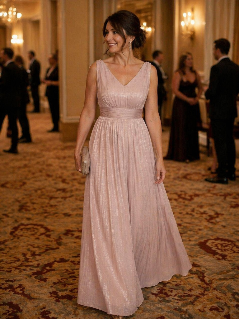 Gathered Sea-island filament fabircs Sleeveless Evening Dress #color_Dusty Rose