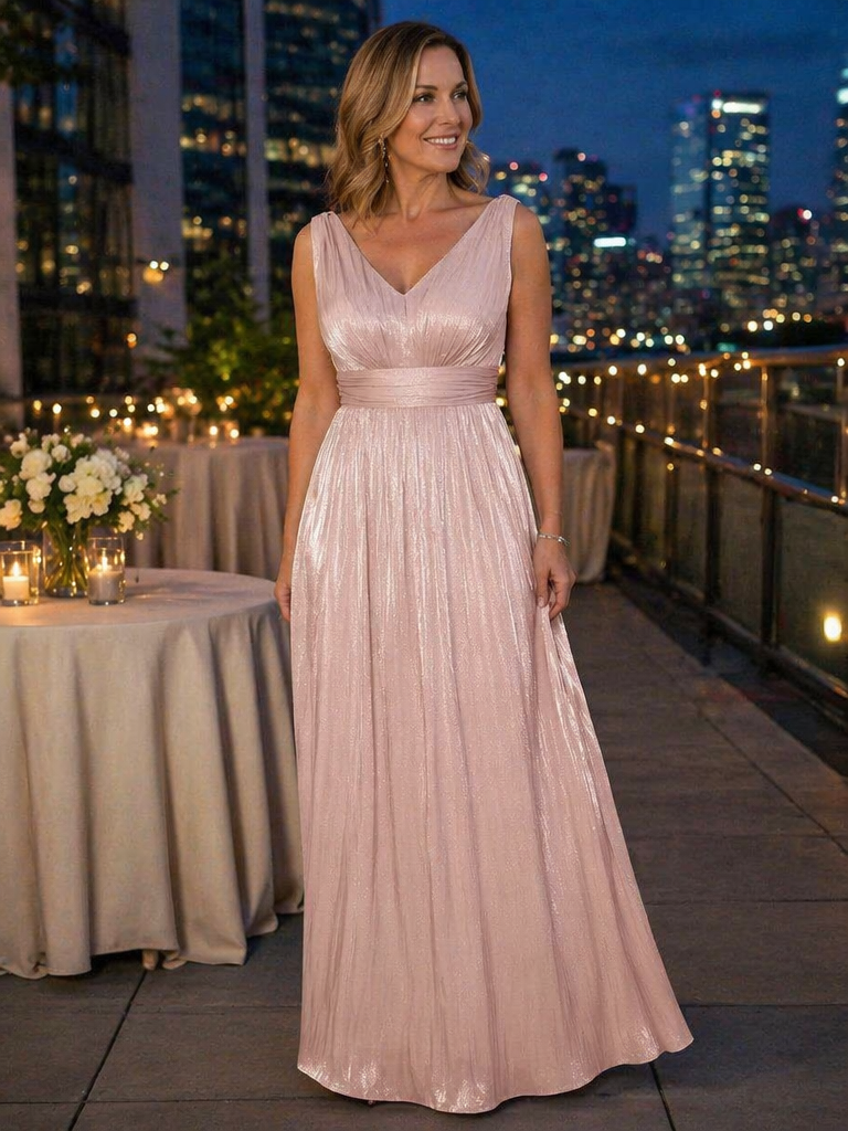 Gathered Sea-island filament fabircs Sleeveless Evening Dress #color_Dusty Rose