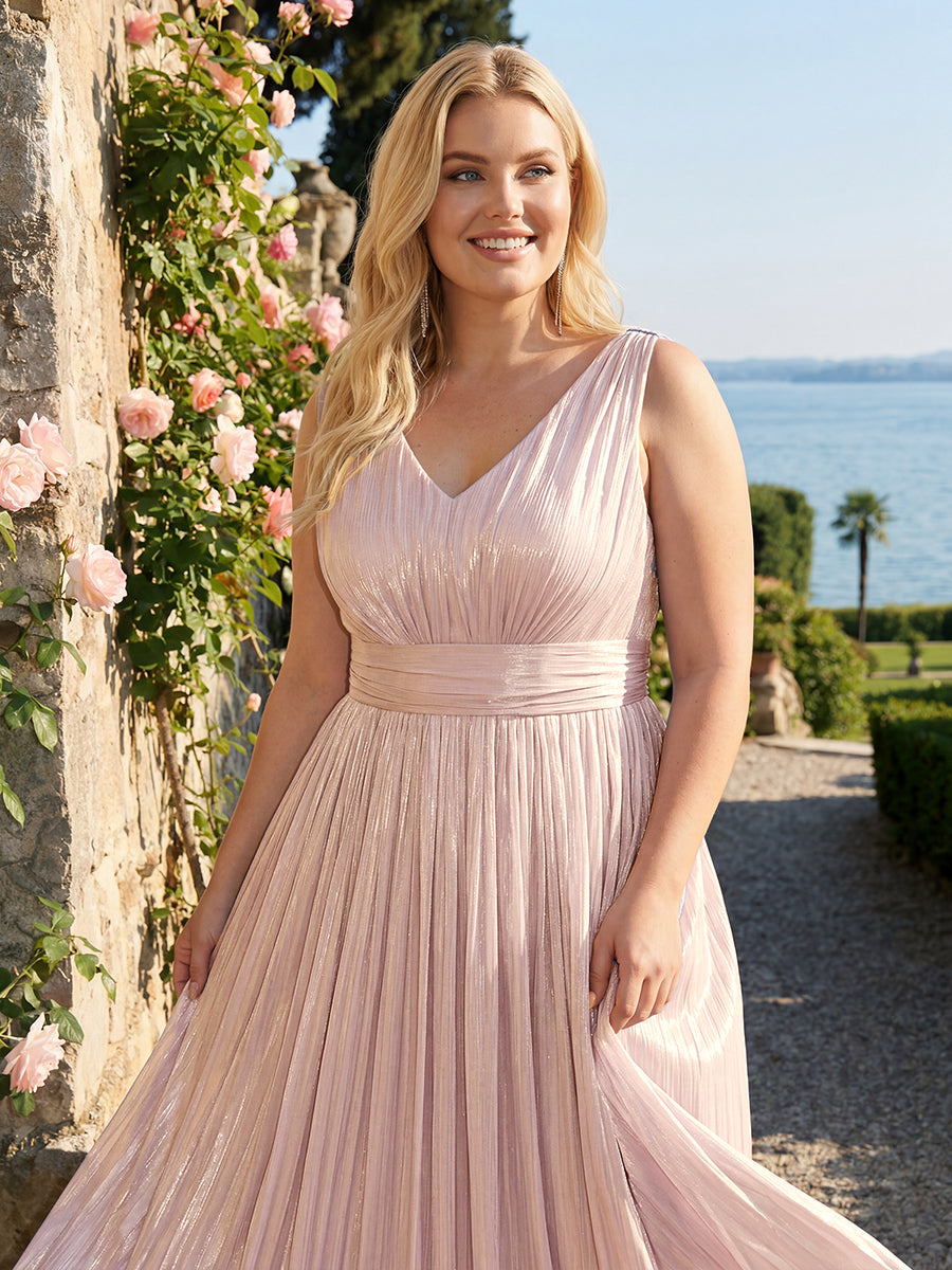 Plus Size Gathered Sea-island filament fabircs Evening Dress #color_Dusty Rose