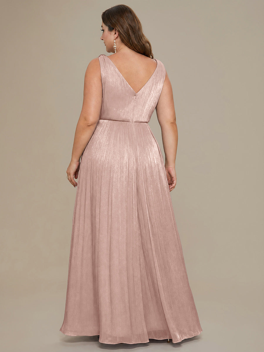 Plus Size Gathered Sea-island filament fabircs Evening Dress #color_Dusty Rose