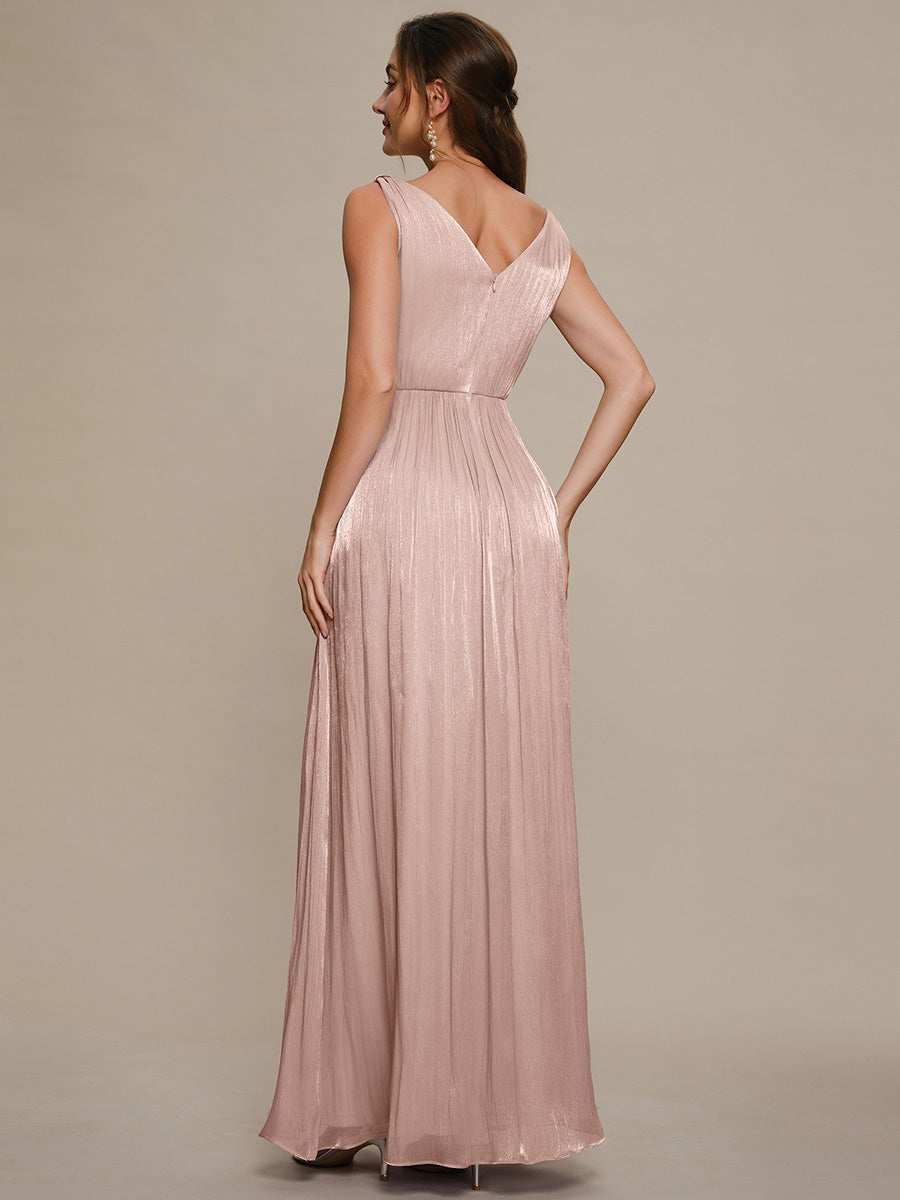 Gathered Sea-island filament fabircs Sleeveless Evening Dress #color_Dusty Rose