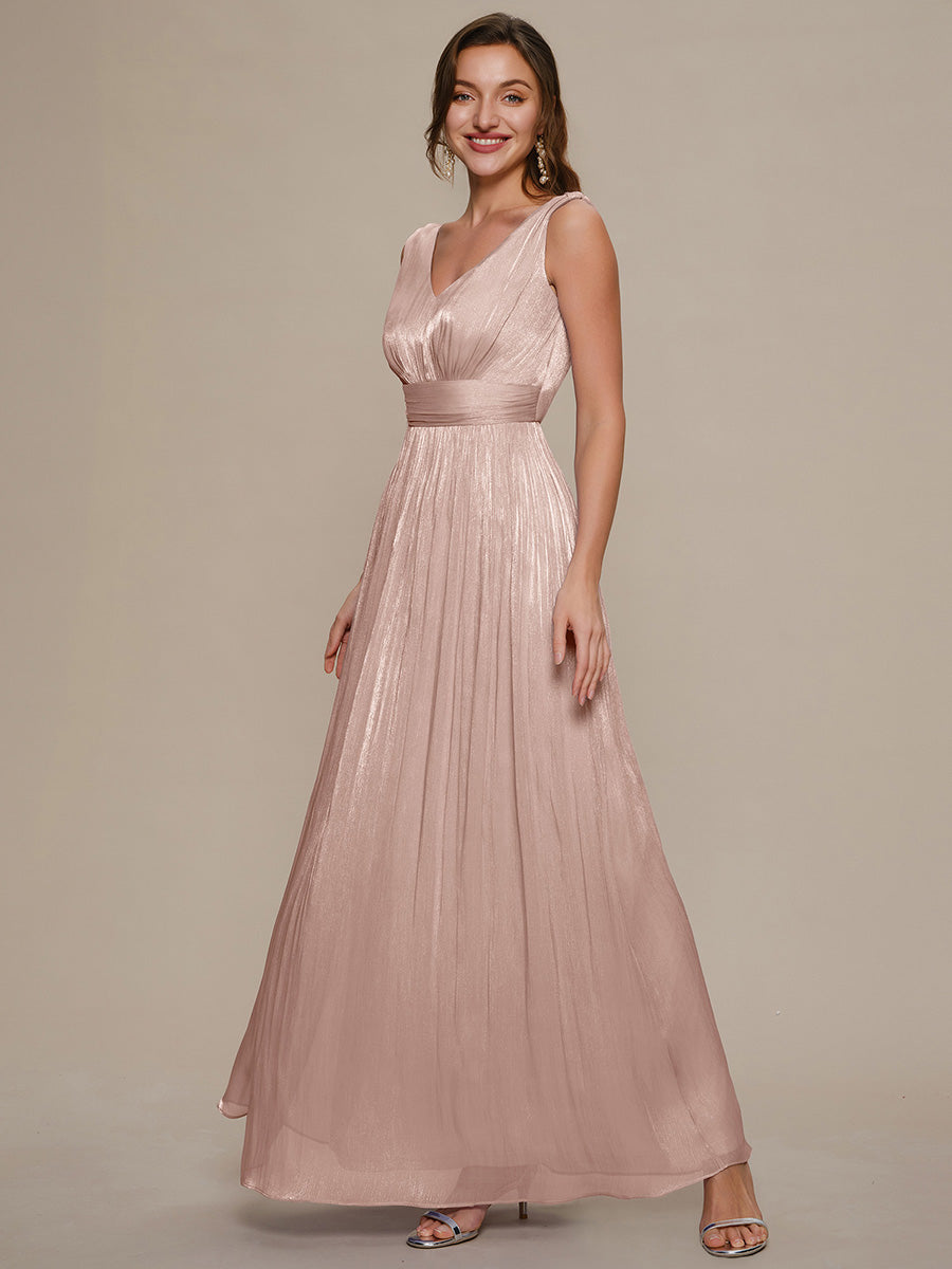 Gathered Sea-island filament fabircs Sleeveless Evening Dress #color_Dusty Rose