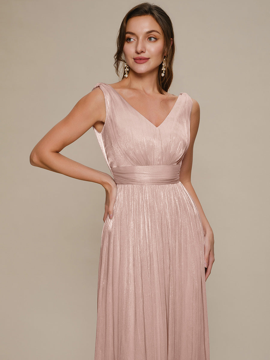 Gathered Sea-island filament fabircs Sleeveless Evening Dress #color_Dusty Rose