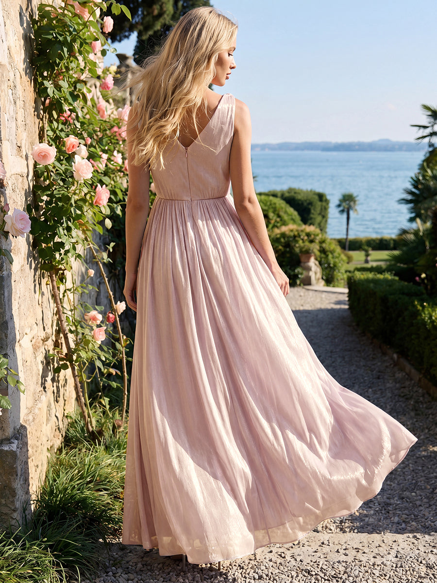 Gathered Sea-island filament fabircs Sleeveless Evening Dress #color_Dusty Rose