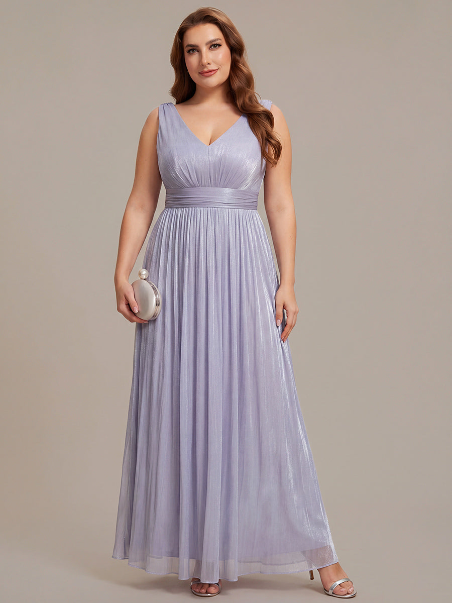 Plus Size Gathered Sea-island filament fabircs Evening Dress #color_Frosted Lilac