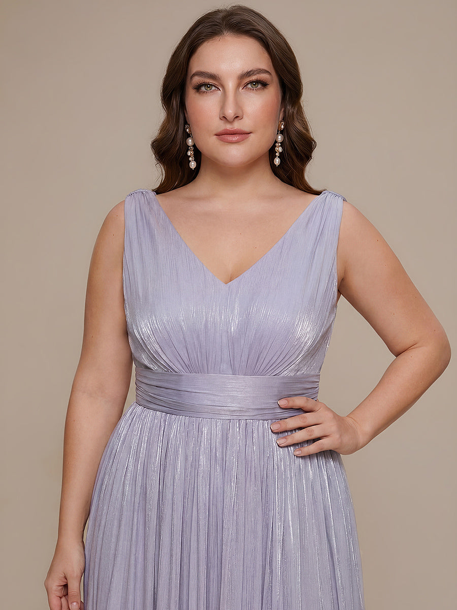 Plus Size Gathered Sea-island filament fabircs Evening Dress #color_Frosted Lilac