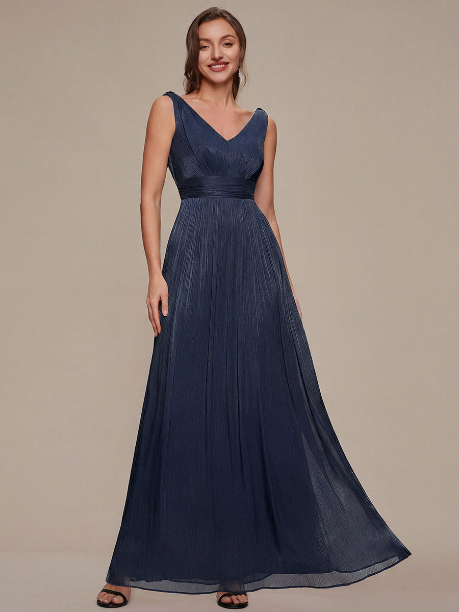 Gathered Sea-island filament fabircs Sleeveless Evening Dress #color_Navy Blue
