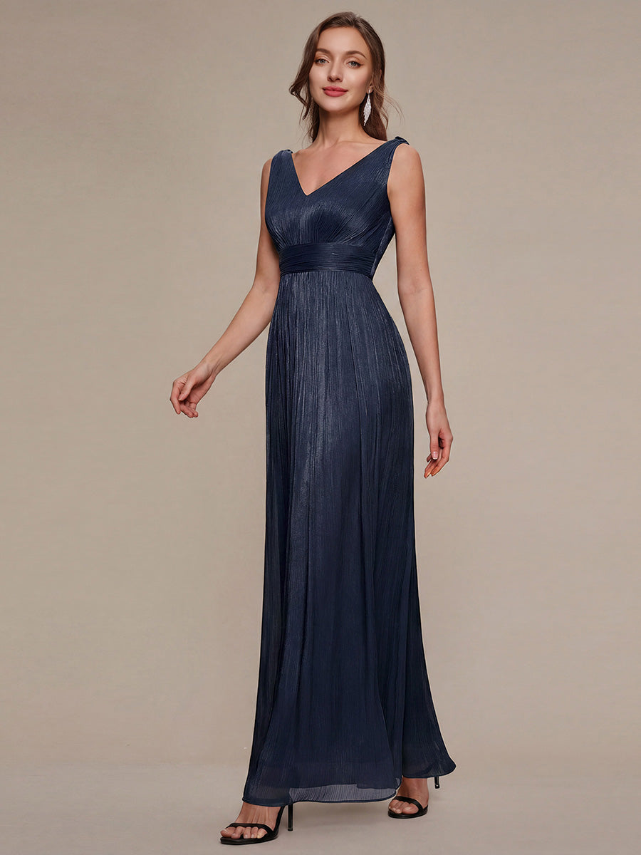 Gathered Sea-island filament fabircs Sleeveless Evening Dress #color_Navy Blue