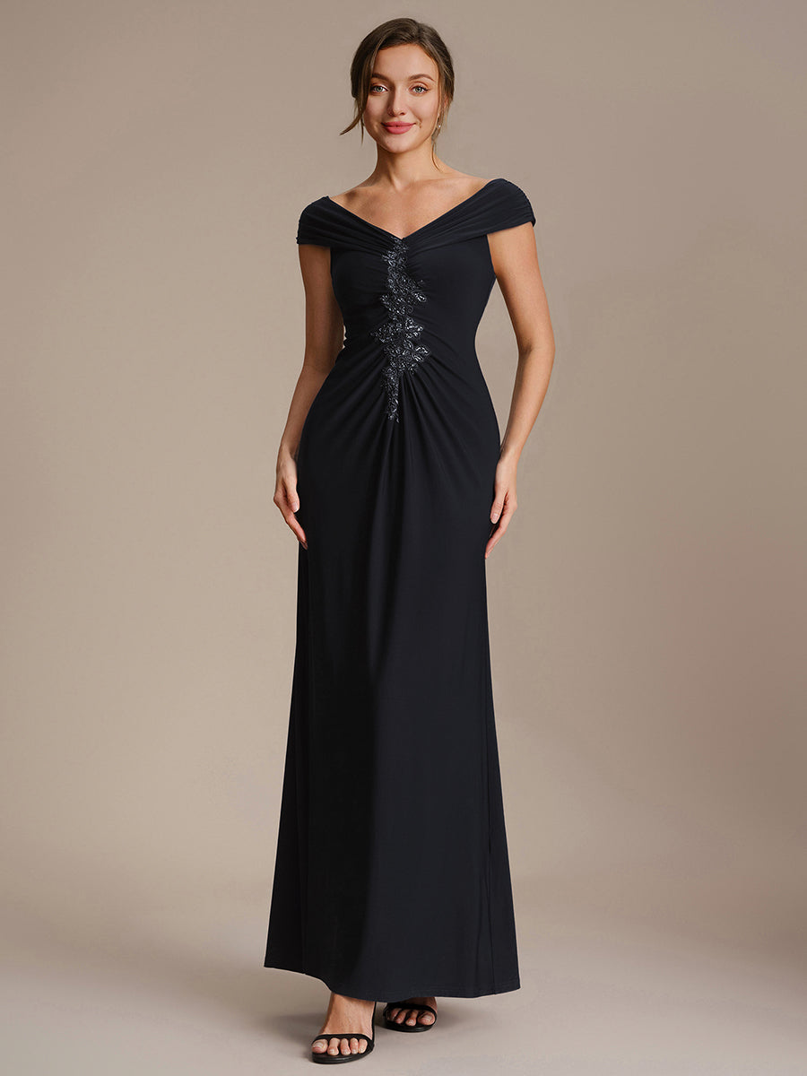 Knit Off-the-shoulder Sleeve Bodycon Evening Dress #color_Black