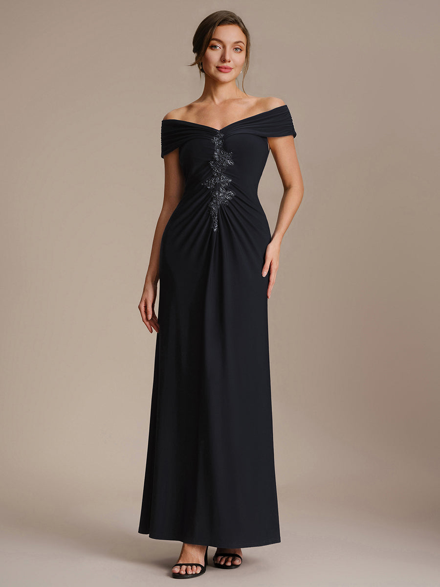 Knit Off-the-shoulder Sleeve Bodycon Evening Dress #color_Black
