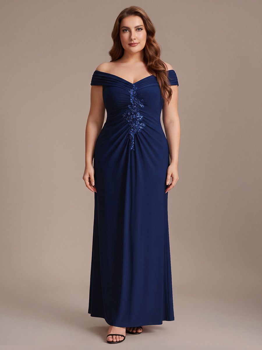 Knit Off-the-shoulder Sleeve Bodycon Evening Dress #color_Navy Blue