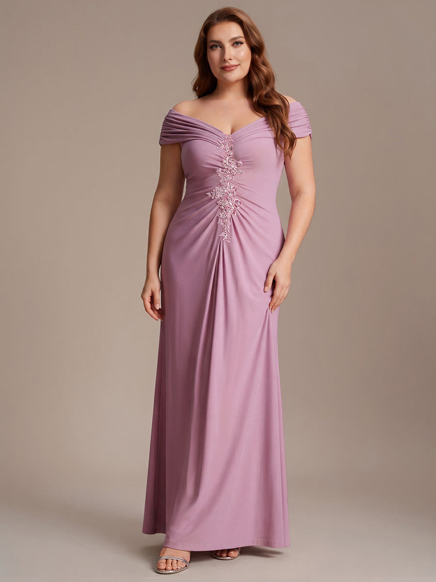 Plus Size Knit Off-the-shoulder Sleeve Evening Dress #color_Purple Orchid