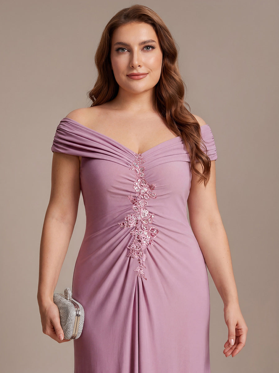 Plus Size Knit Off-the-shoulder Sleeve Evening Dress #color_Purple Orchid