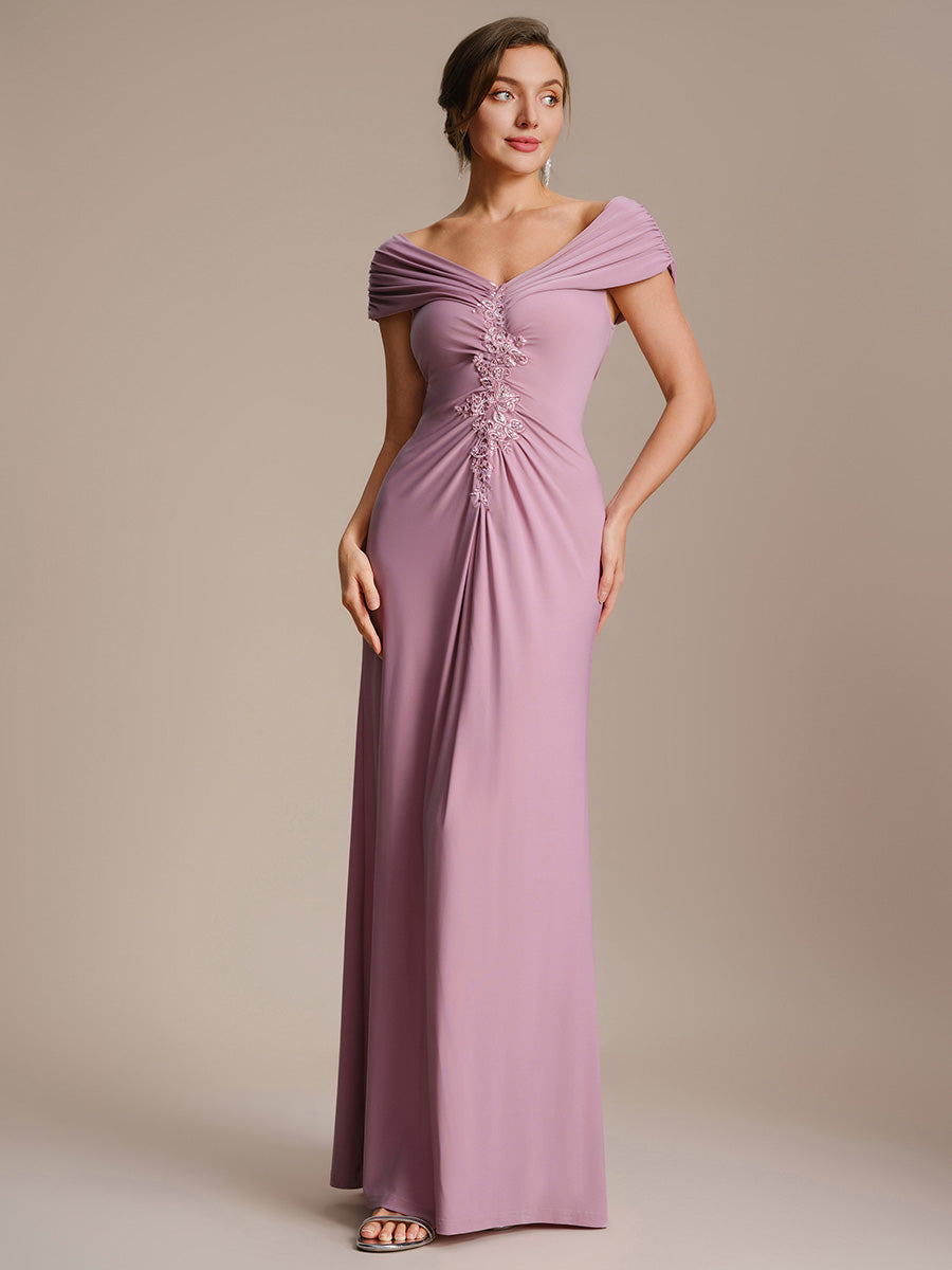 Knit Off-the-shoulder Sleeve Bodycon Evening Dress #color_Purple Orchid