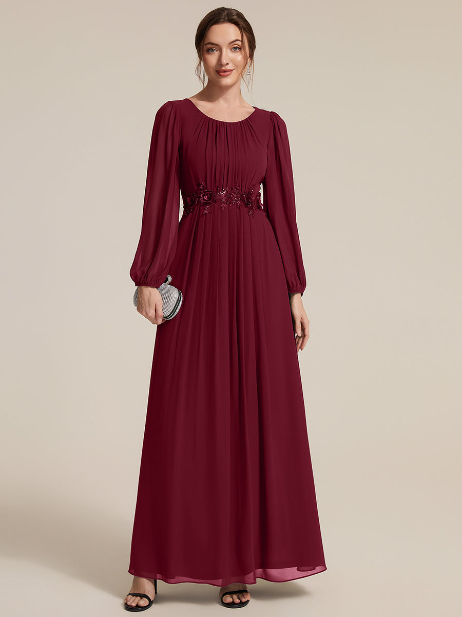 Chiffon Puff Sleeve A-Line Evening Dress #color_Burgundy