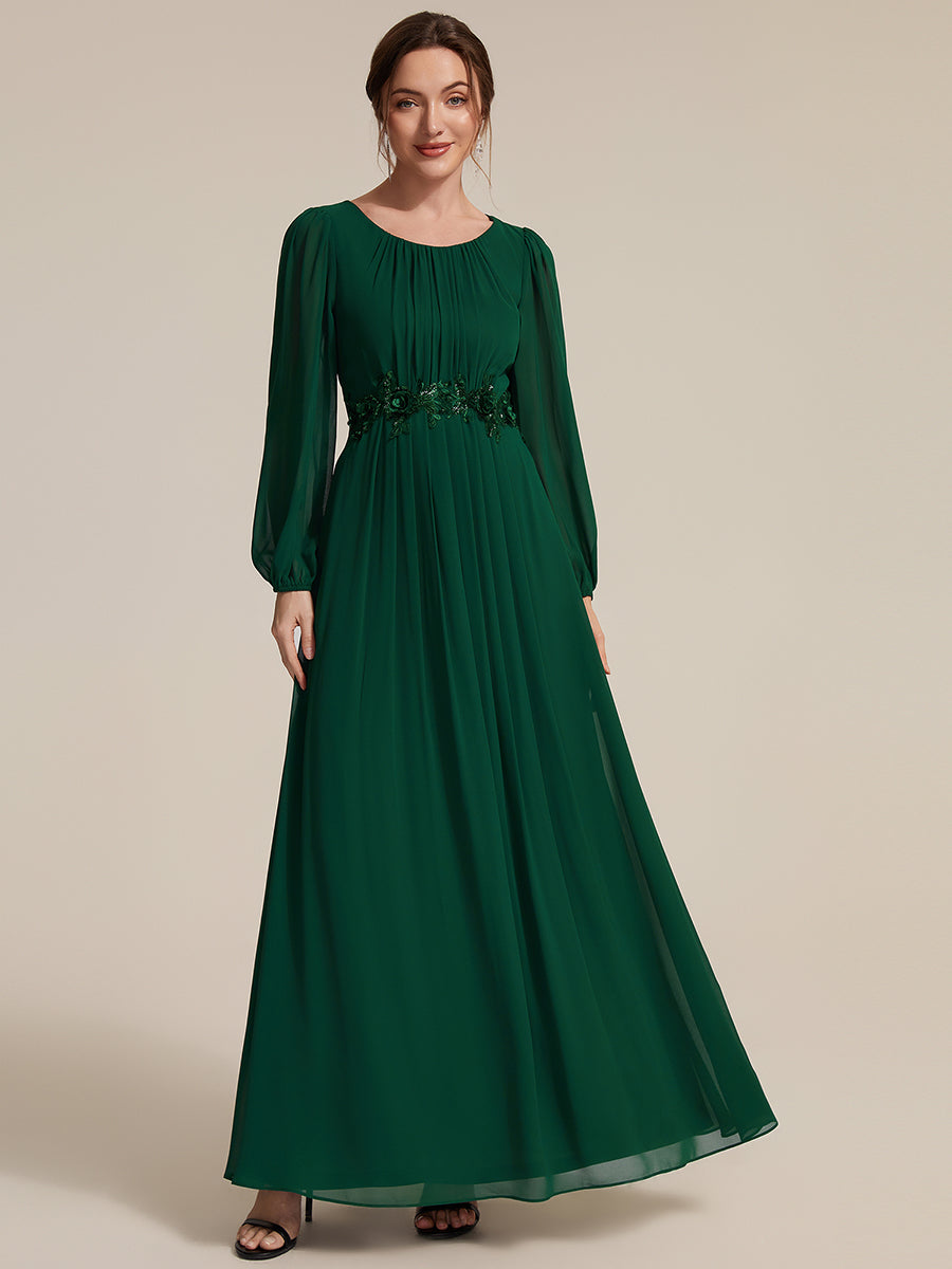 Chiffon Puff Sleeve A-Line Evening Dress #color_Dark Green
