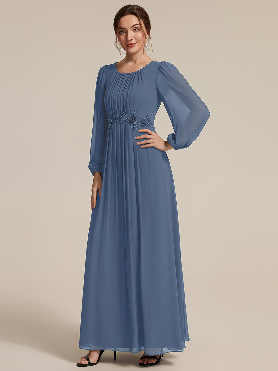Chiffon Puff Sleeve A-Line Evening Dress #color_Dusty Blue