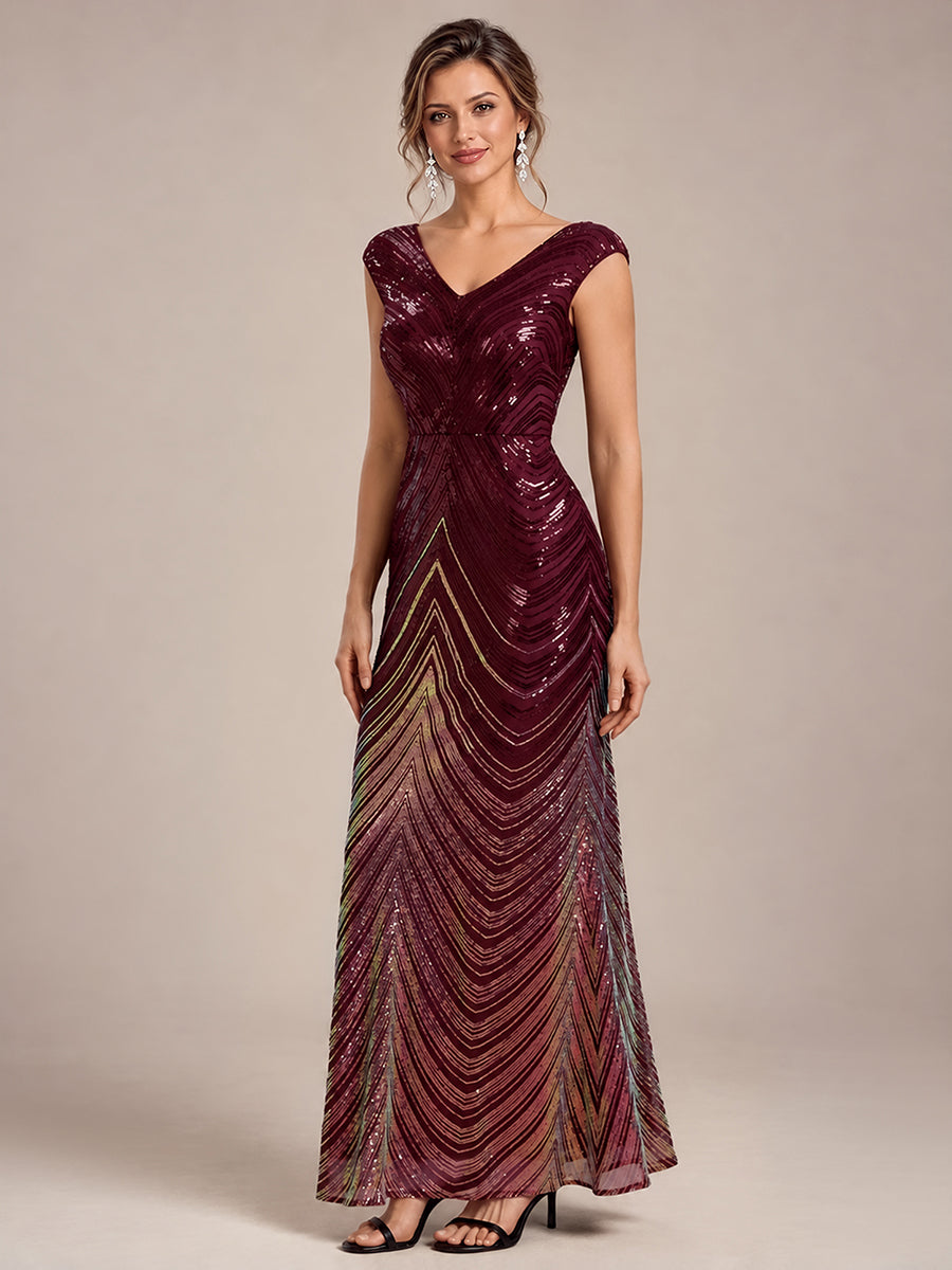 Sequin Mermaid Cap Sleeve Evening Dress #color_Burgundy