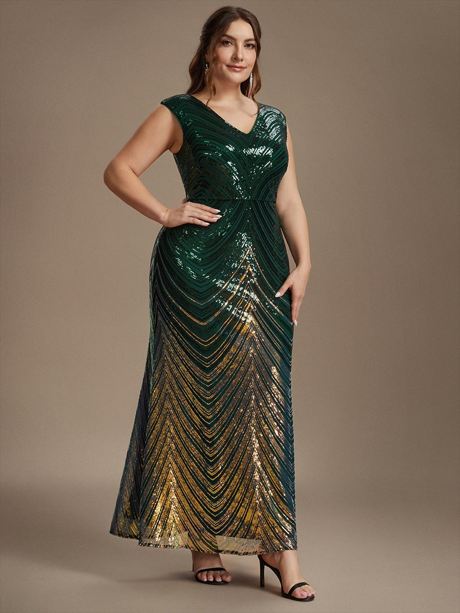 Sequin Mermaid Cap Sleeve Evening Dress #color_Dark Green