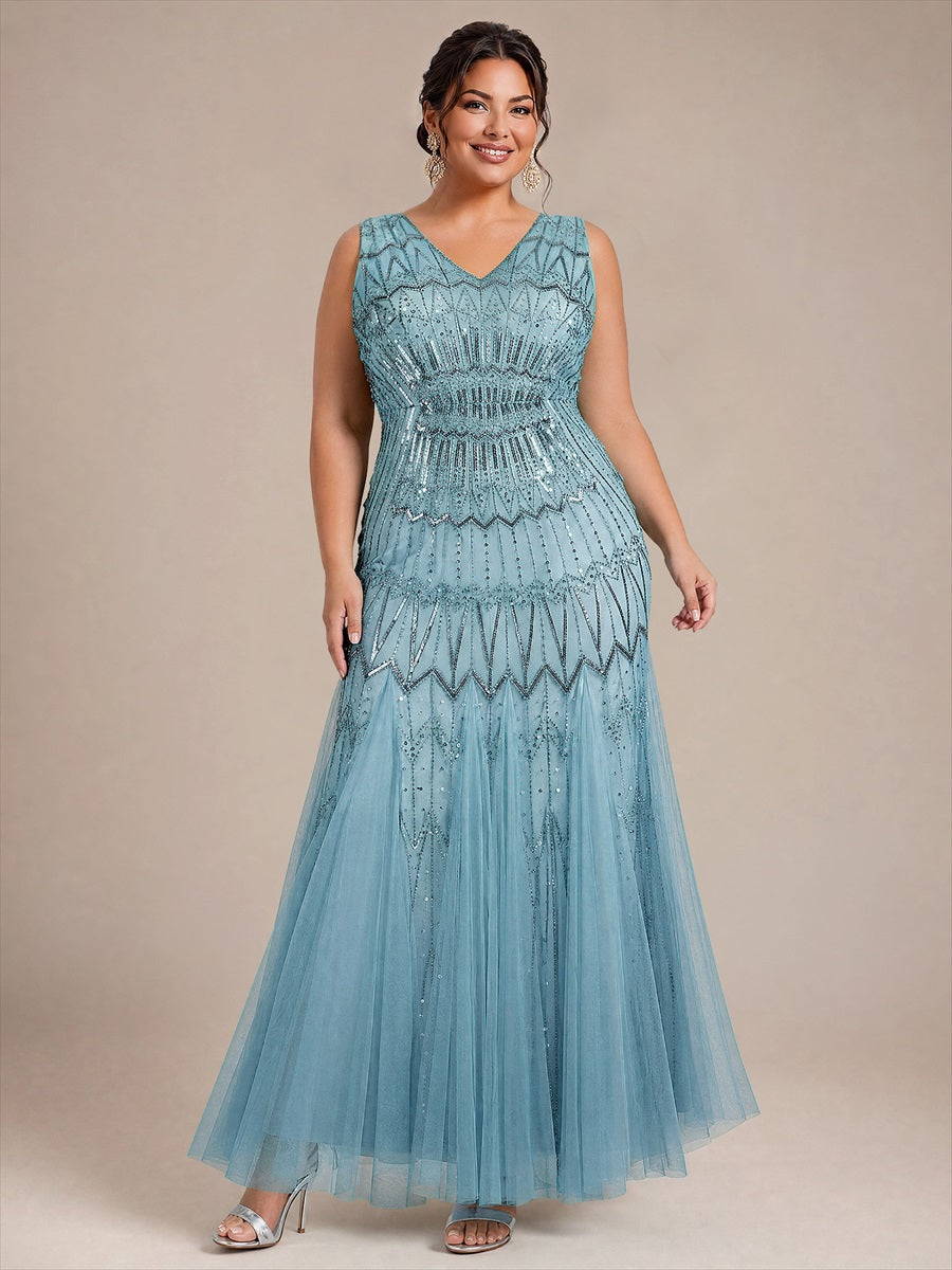 Beaded Sequin Tulle Sleeveless Maxi Evening Dress #color_Sky Blue