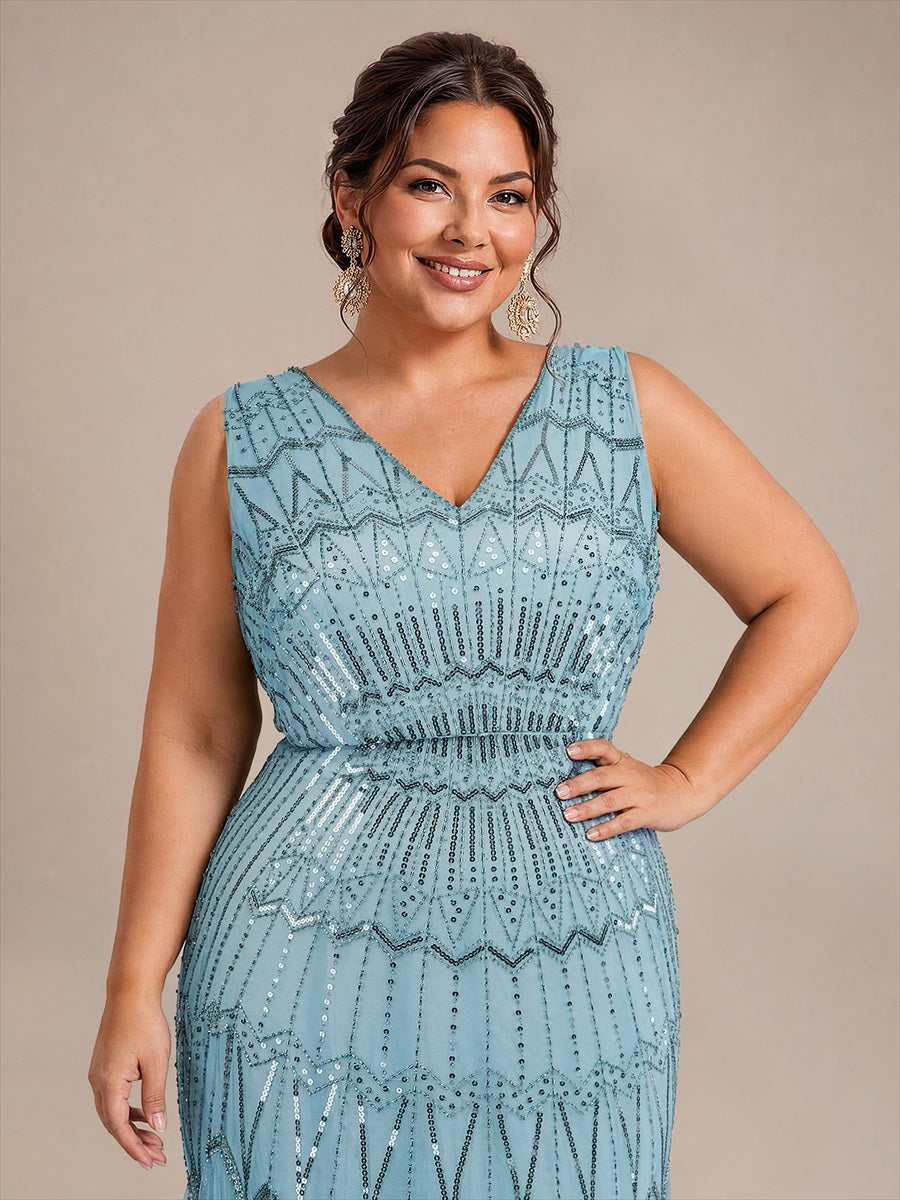 Beaded Sequin Tulle Sleeveless Maxi Evening Dress #color_Sky Blue