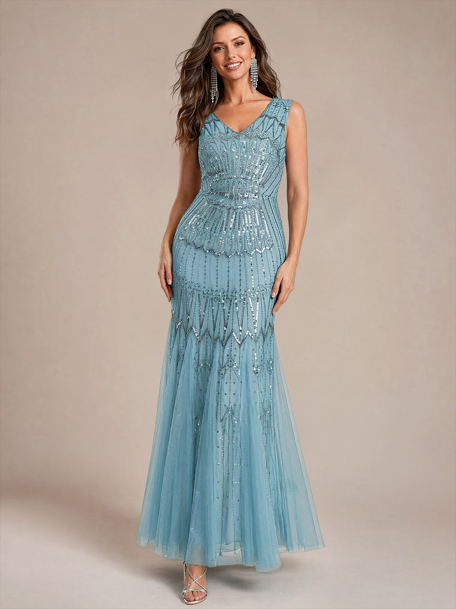 Beaded Sequin Tulle Sleeveless Maxi Evening Dress #color_Sky Blue