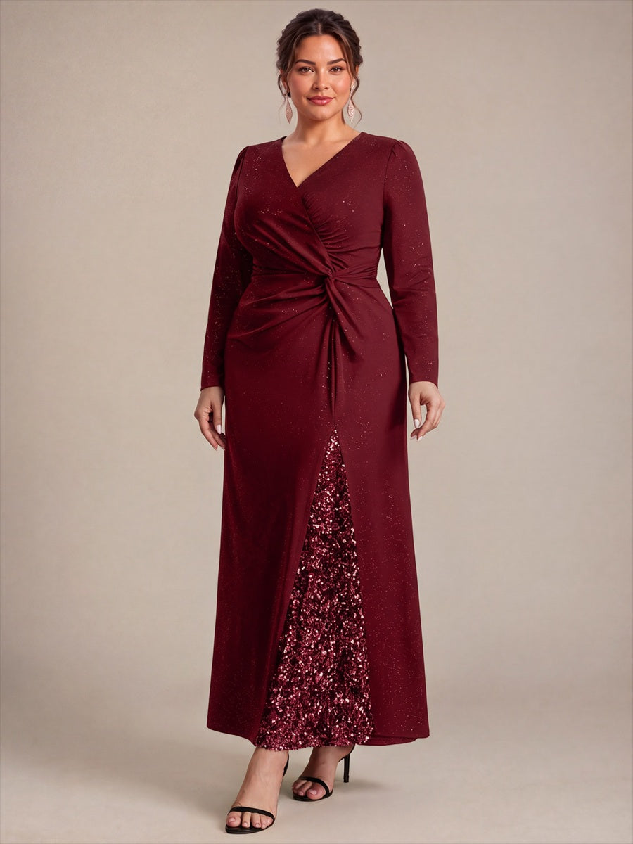 Plus Size Sequin Knit Evening Dress #color_Burgundy