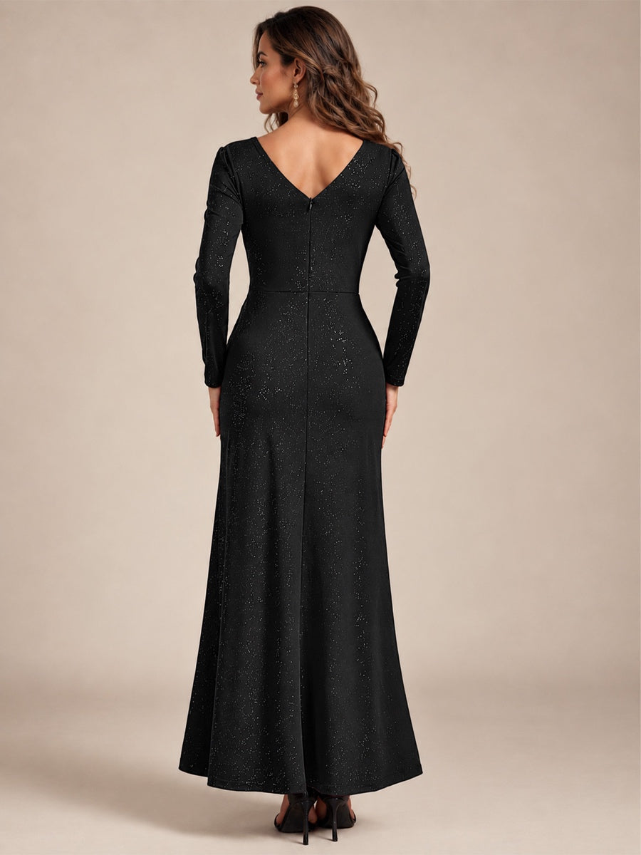 Sequin Knit Long Sleeve Evening Dress #color_Black