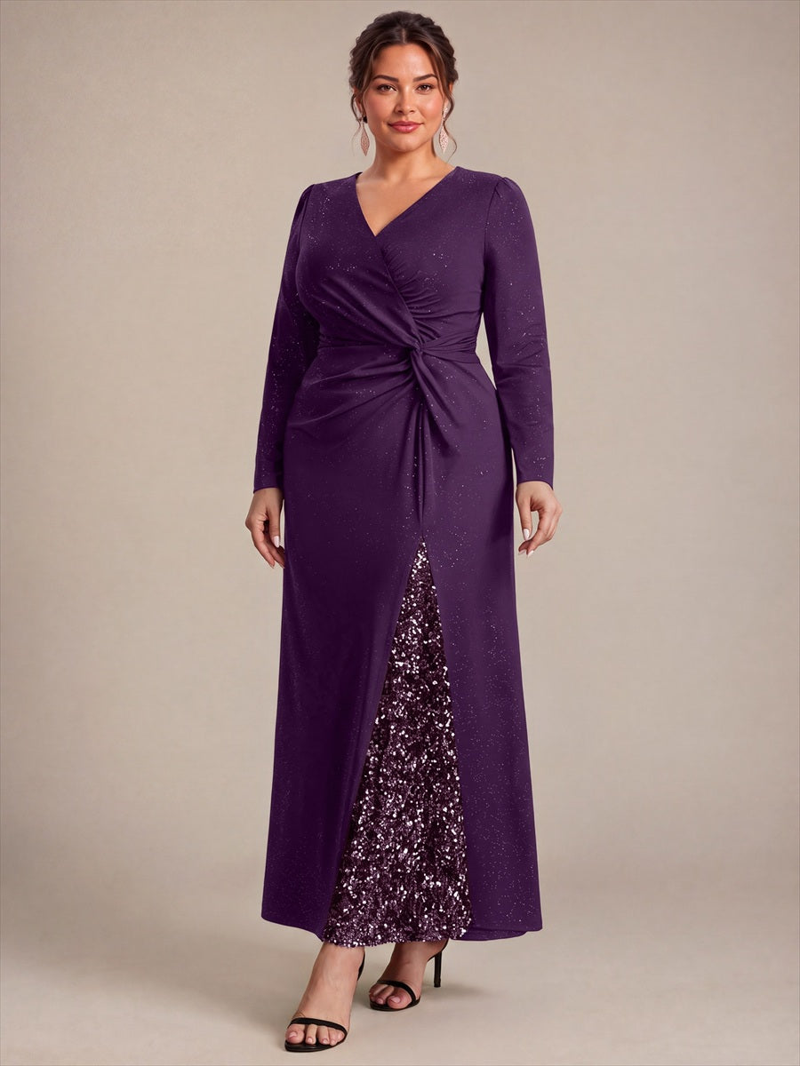 Plus Size Sequin Knit Evening Dress #color_Dark Purple