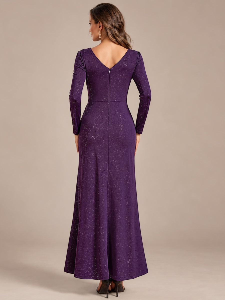 Sequin Knit Long Sleeve Evening Dress #color_Dark Purple
