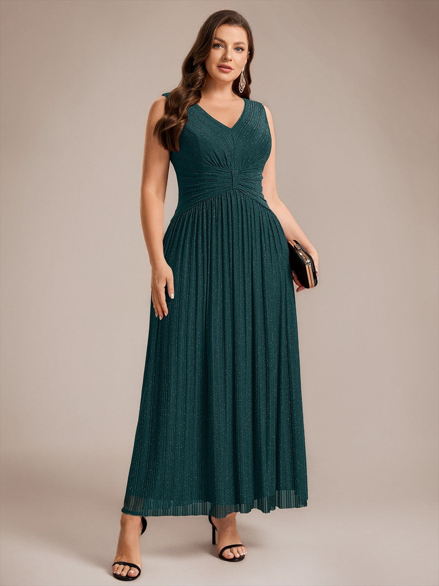 Tulle Sleeveless A-Line Evening Dress #color_Teal