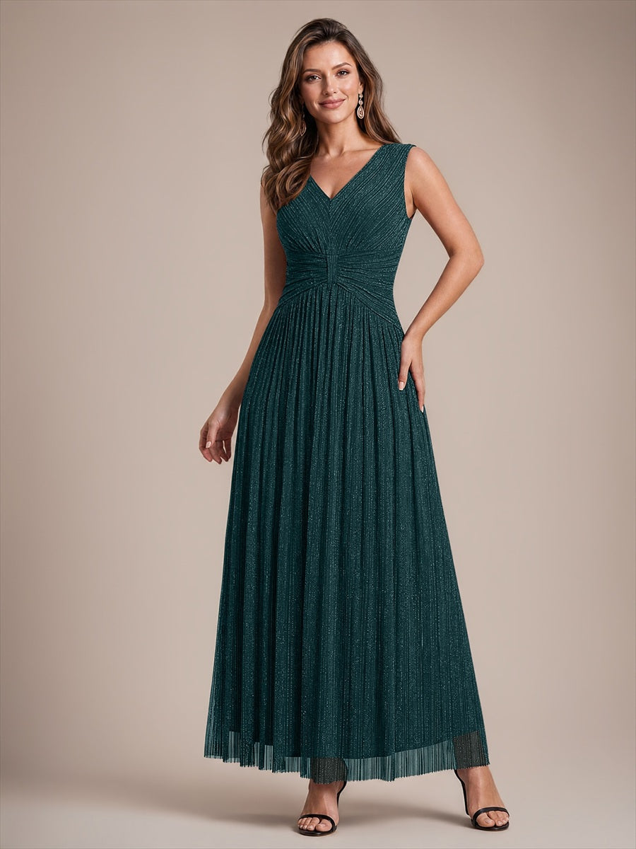 Tulle Sleeveless A-Line Evening Dress #color_Teal
