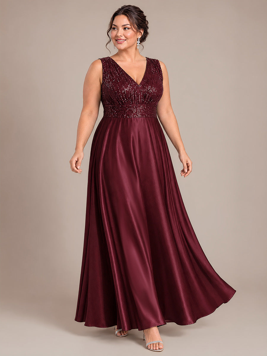 Plus Size Sequin Satin Evening Dress #color_Burgundy