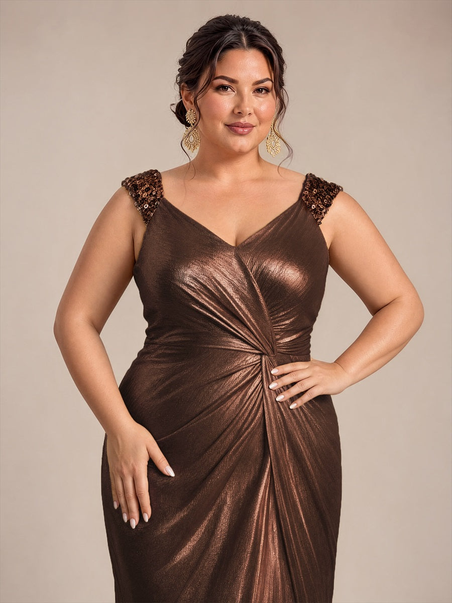 Metallic Knit Sleeveless Bodycon Evening Dress_Chocolate Brown