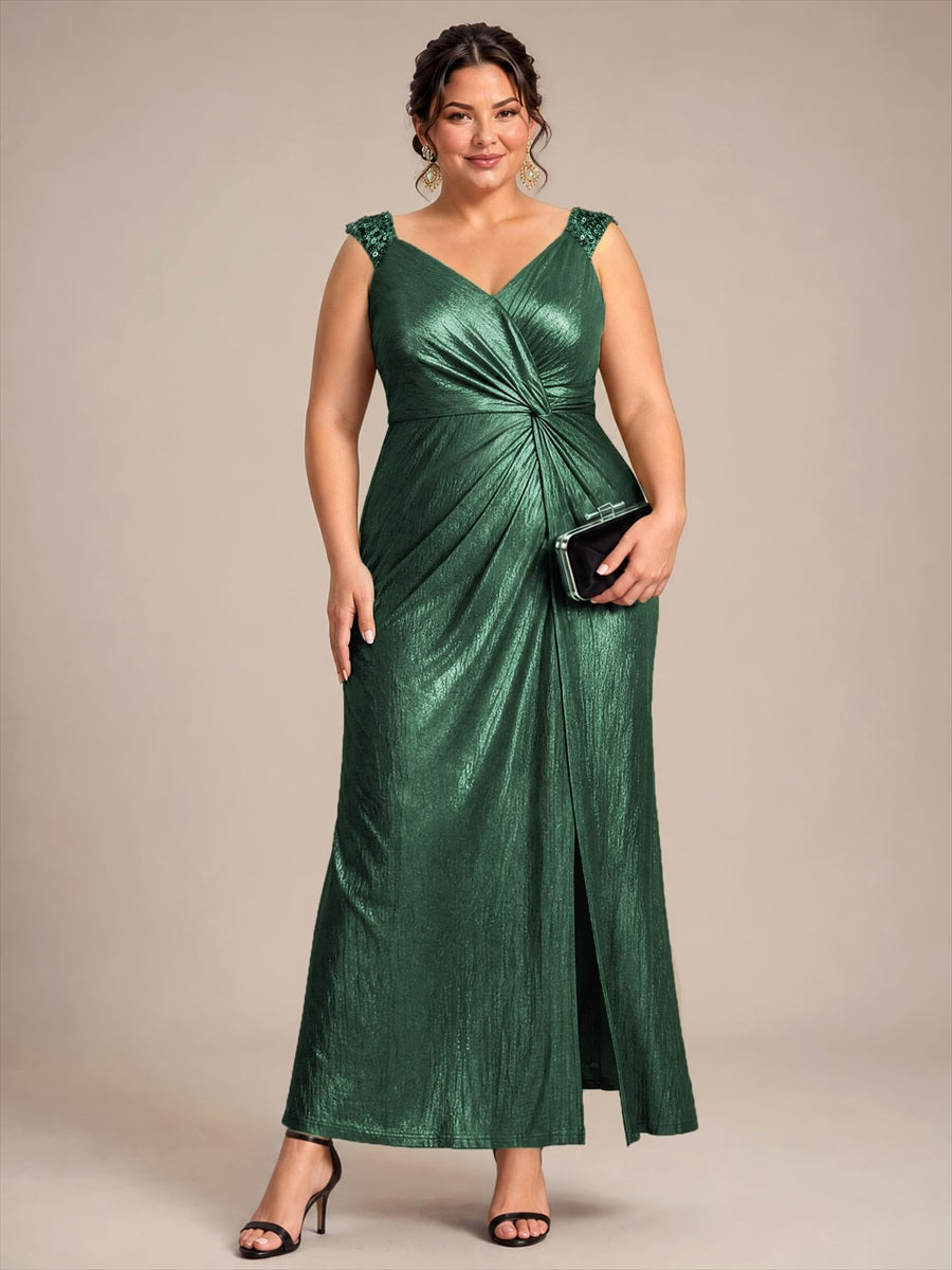 Metallic Knit Sleeveless Bodycon Evening Dress_Dark Green