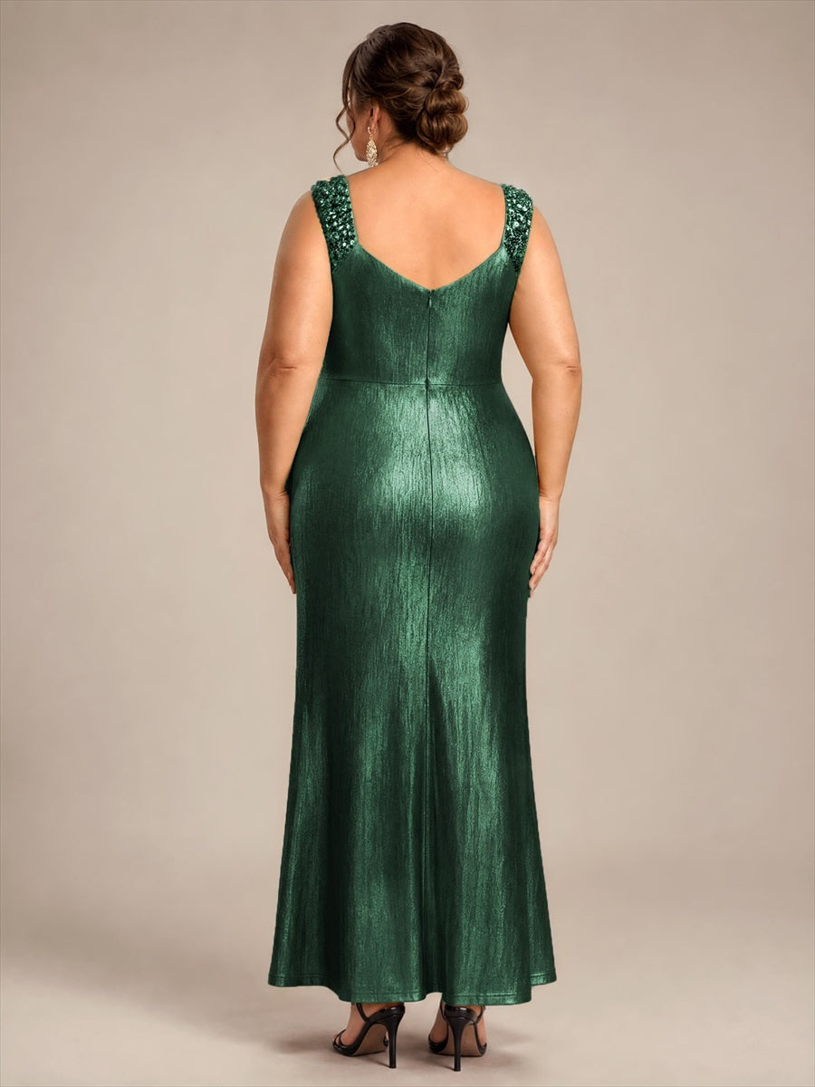 Metallic Knit Sleeveless Bodycon Evening Dress_Dark Green