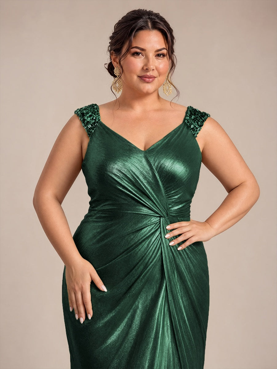 Metallic Knit Sleeveless Bodycon Evening Dress_Dark Green