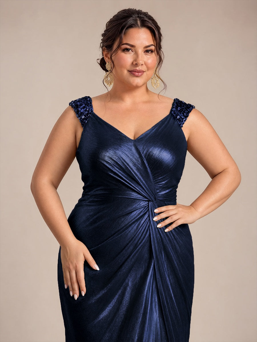 Metallic Knit Sleeveless Bodycon Evening Dress_Navy Blue