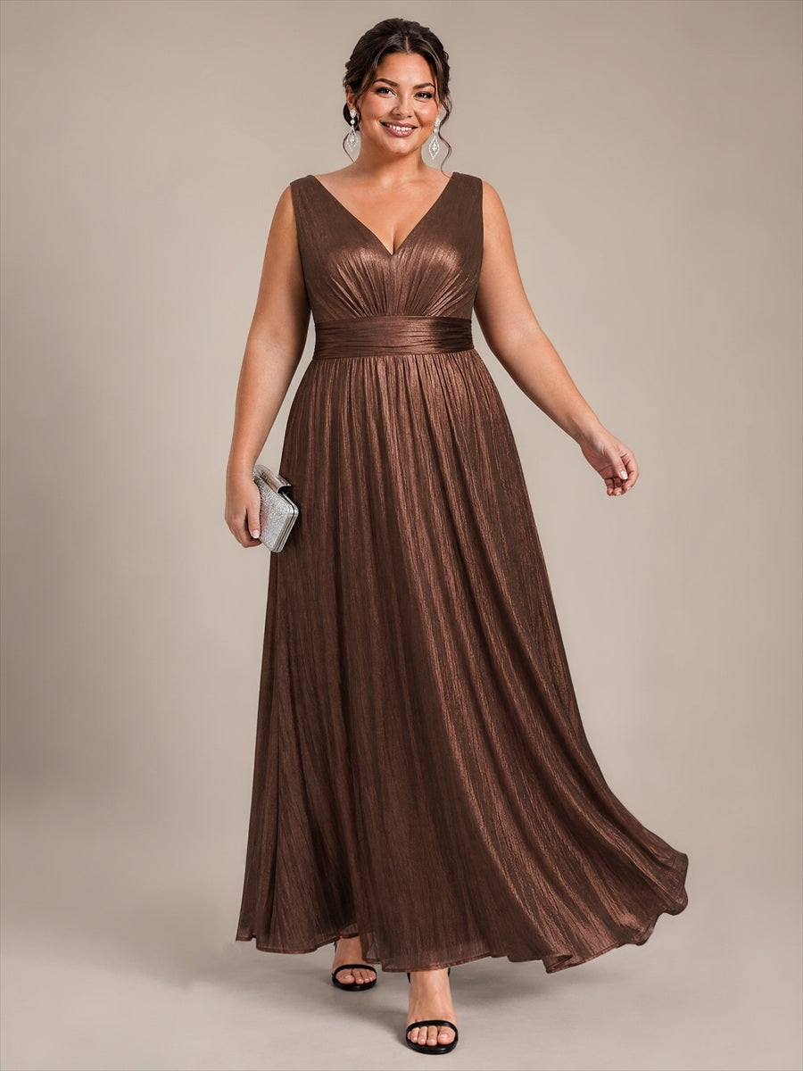 Metallic Knit Sleeveless A-Line Evening Dress #color_Chocolate Brown