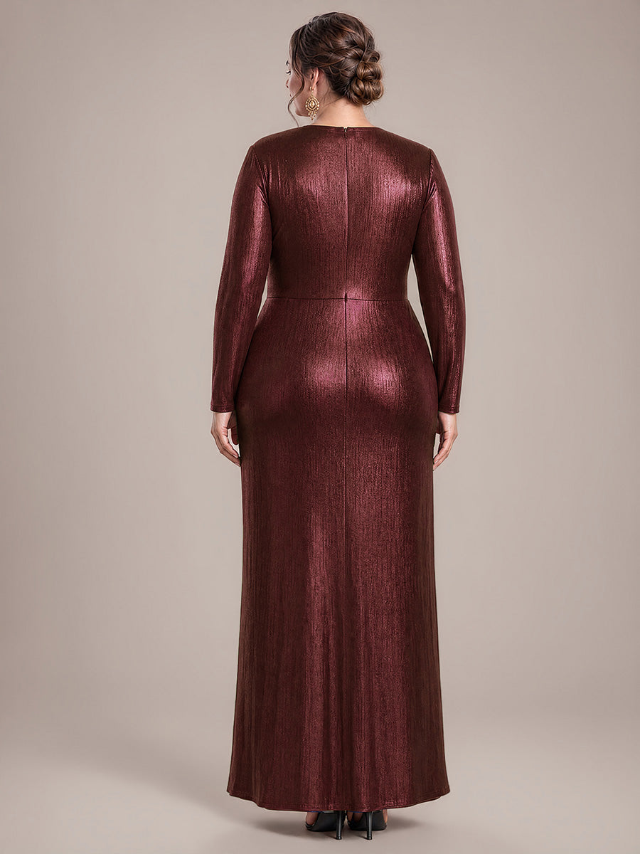 Plus Size Slit Knit Evening Dress #color_Mahogany Brown