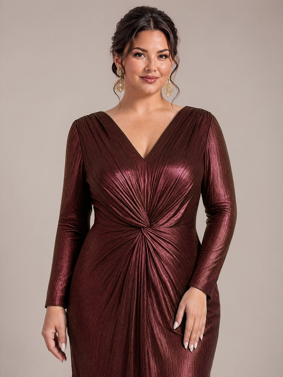 Plus Size Slit Knit Evening Dress #color_Mahogany Brown