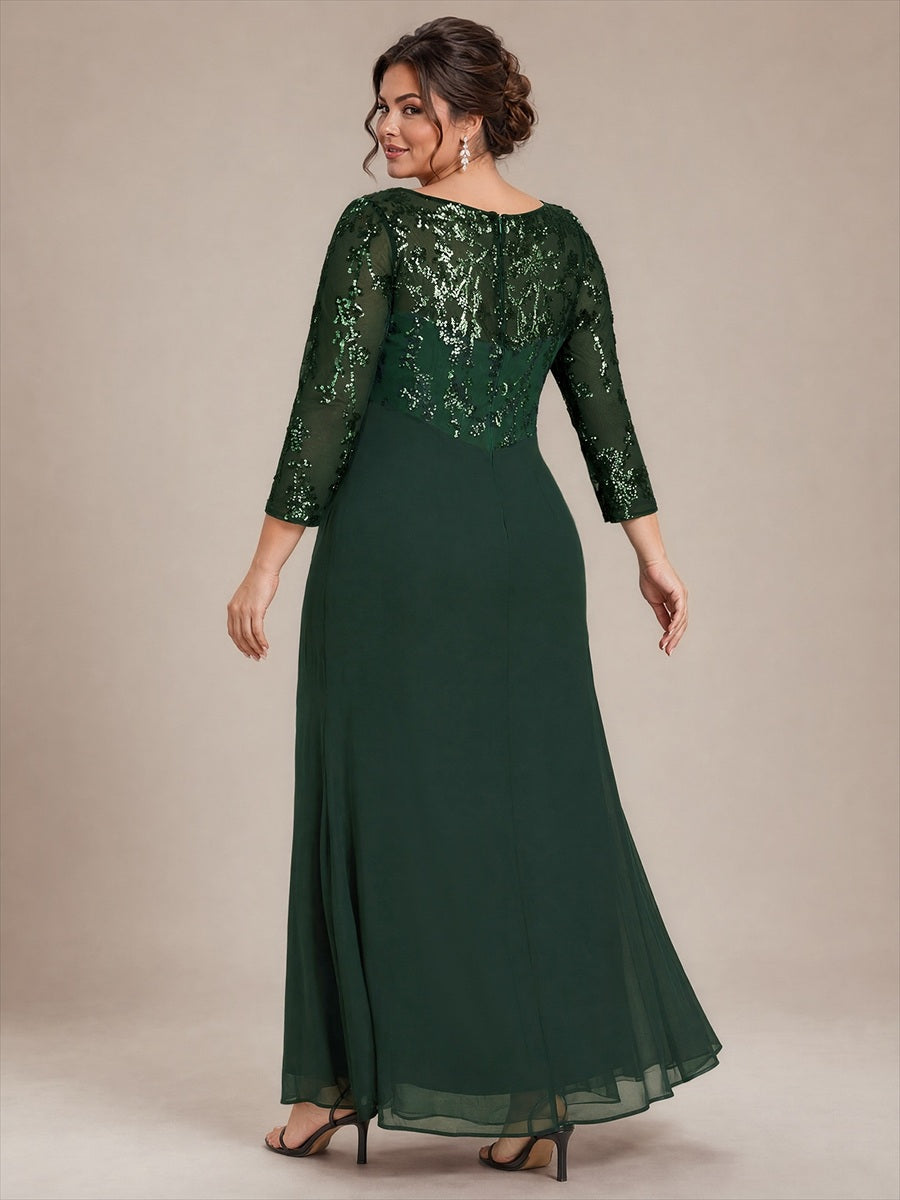 Plus Size Knot Detail Sequins Evening Dress #color_Dark Forest Green