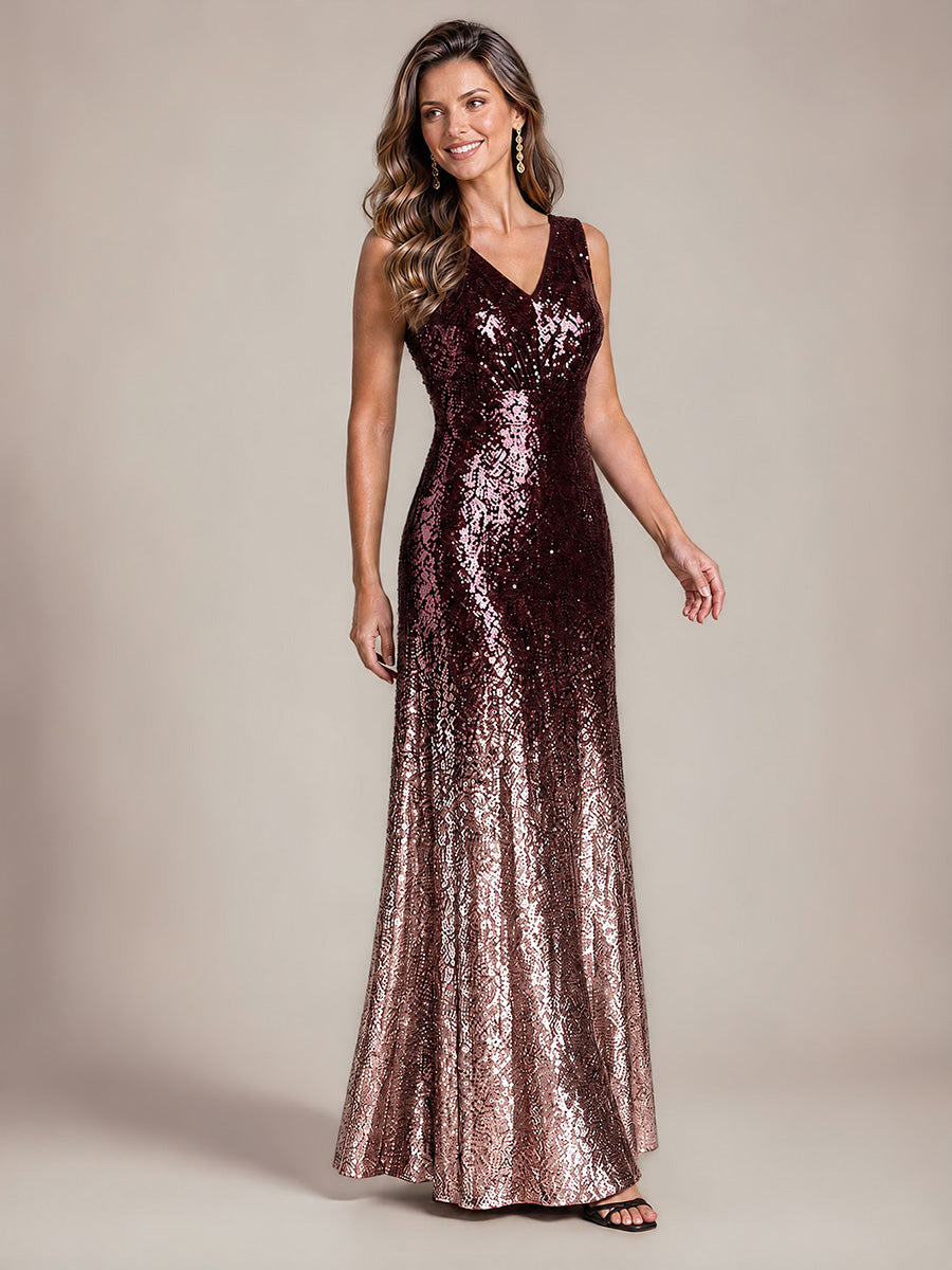 Ombr¨¦ Sequins Sleeveless Evening Dress #color_Dark Purple Lavender