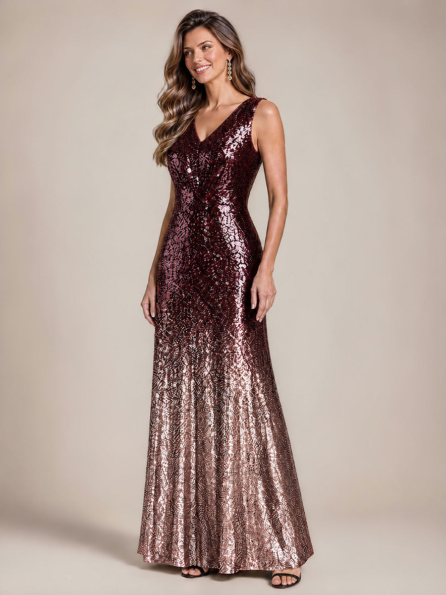 Ombr¨¦ Sequins Sleeveless Evening Dress #color_Dark Purple Lavender
