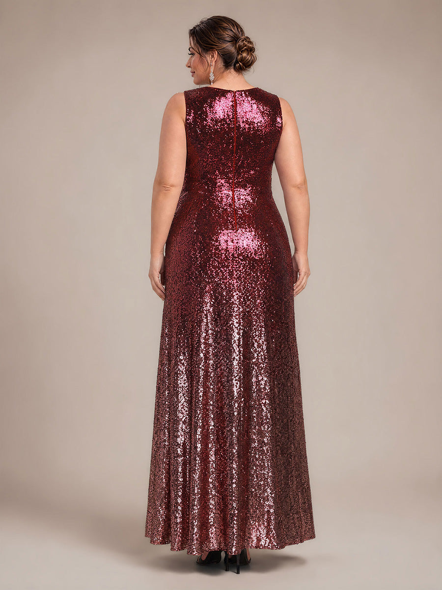 Plus Size Ombr¨¦ Sequins Sleeveless Evening Dress #color_Burgundy Pink