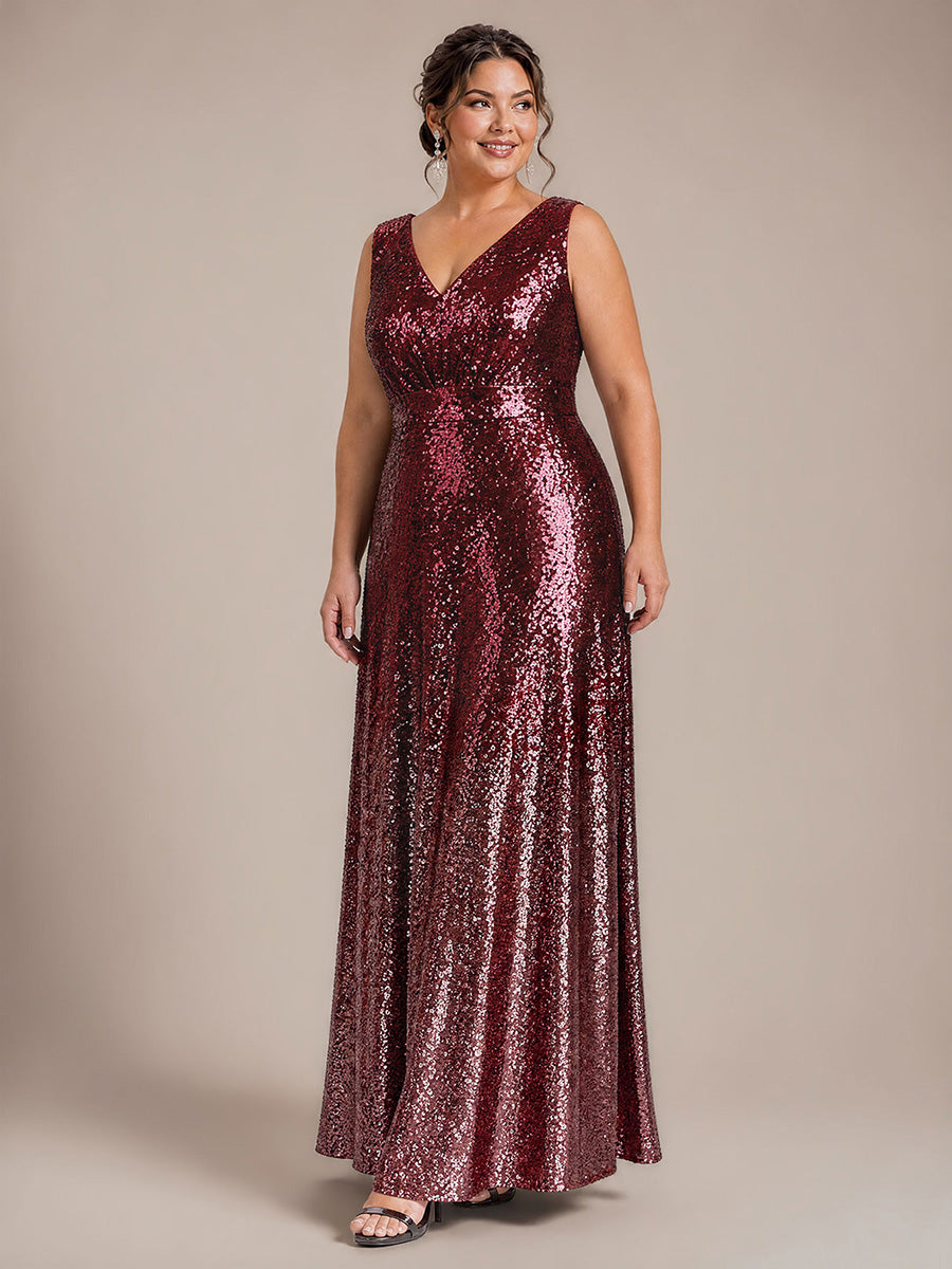 Plus Size Ombr¨¦ Sequins Sleeveless Evening Dress #color_Burgundy Pink