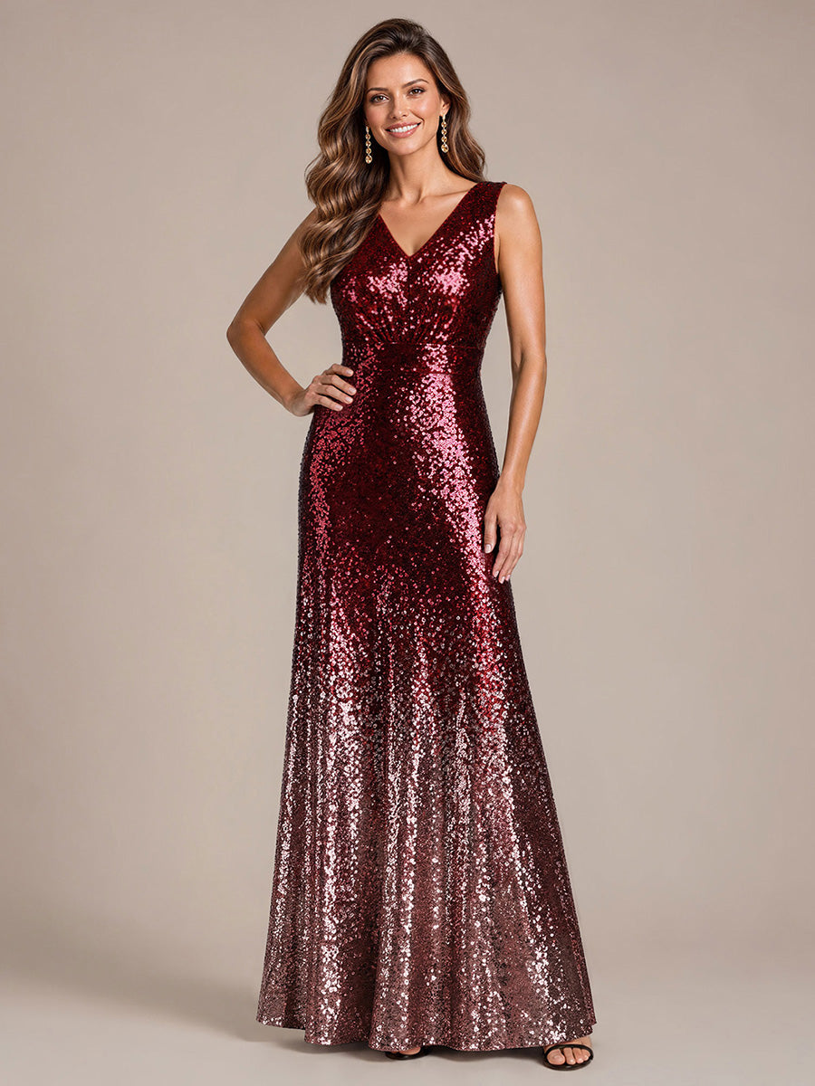 Ombr¨¦ Sequins Sleeveless Evening Dress #color_Burgundy Pink