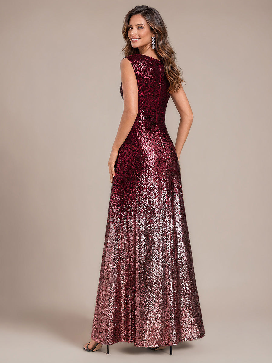 Ombr¨¦ Sequins Sleeveless Evening Dress #color_Burgundy Pink