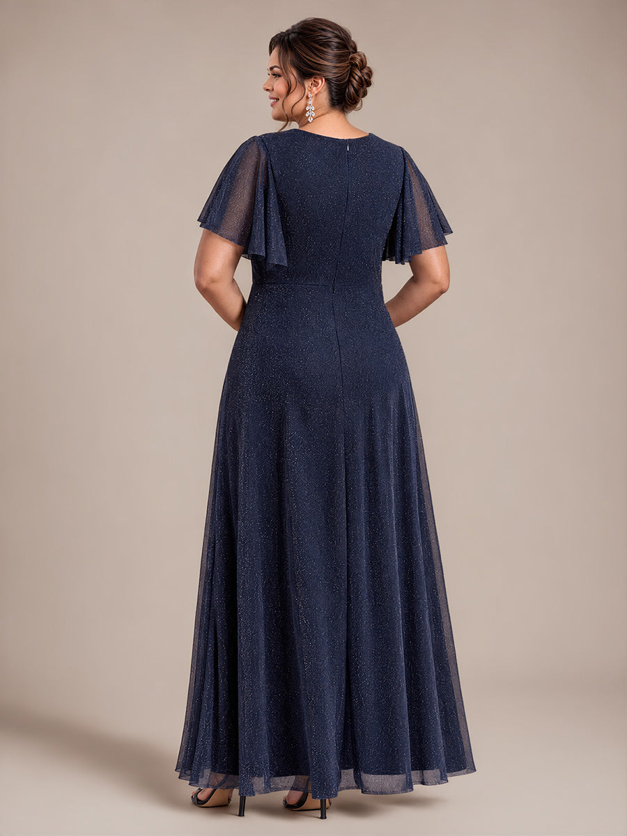 Plus Size Pleating Lurex Mesh Evening Dress #color_Navy Blue